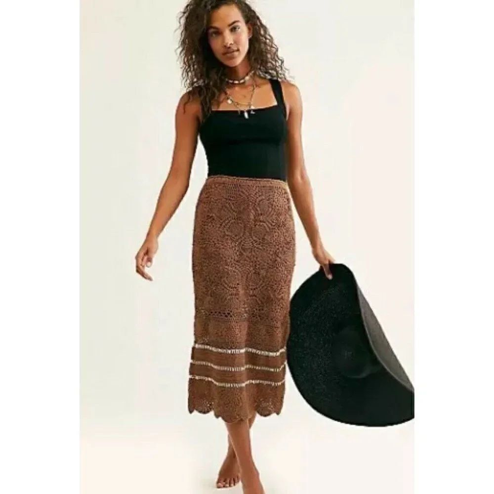 NWT FREE PEOPLE SALTY POINT CROCHET MIDI SKIRT